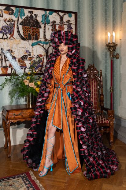 Pyer Moss' Haute Couture collection was inspired by Black inventors and their creations. Scroll through the gallery to see a selection of looks from the show.