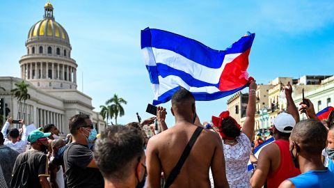Cubans gather outside the Capitol to demonstrate against the government of President Miguel Diaz-Canel on July 11.