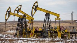 Oil pumping jacks, also known as "nodding donkeys"in a Rosneft Oil Co. oilfield near Sokolovka village, in the Udmurt Republic, Russia, on Friday, Nov. 20, 2020. 