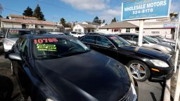 Used cars sit on the sales lot at Frank Bent's Wholesale Motors on March 15, 2021 in El Cerrito, California. Used car prices have surged 17 percent during the pandemic and economists are monitoring the market as a possible indicator of future increased inflation in the economy overall. 