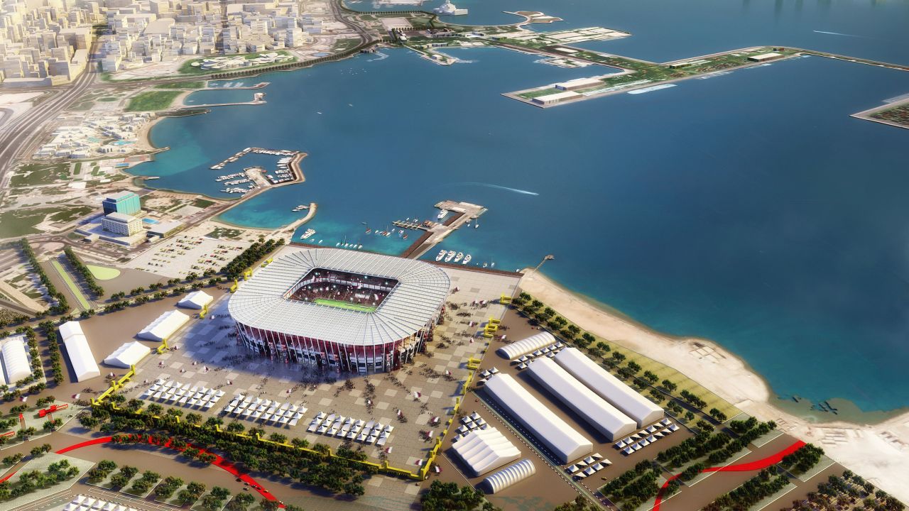 A bird's eye view of the Ras Abu Aboud stadium in this undated computer-generated artists impression provided by 2022 Supreme Committee for Delivery and Legacy.
