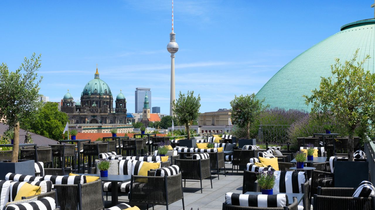 <strong>Rooftop Terrace, Hotel de Rome, Berlin:</strong> The iconic dome of St. Hedwig's Cathedral, the flamboyant Opera House and the 1960s TV tower are just some of the highlights of the panorama visible from this rooftop bar. 