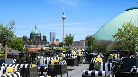 Hotel de Rome's Rooftop Terrace overlooks the Berlin skyline.