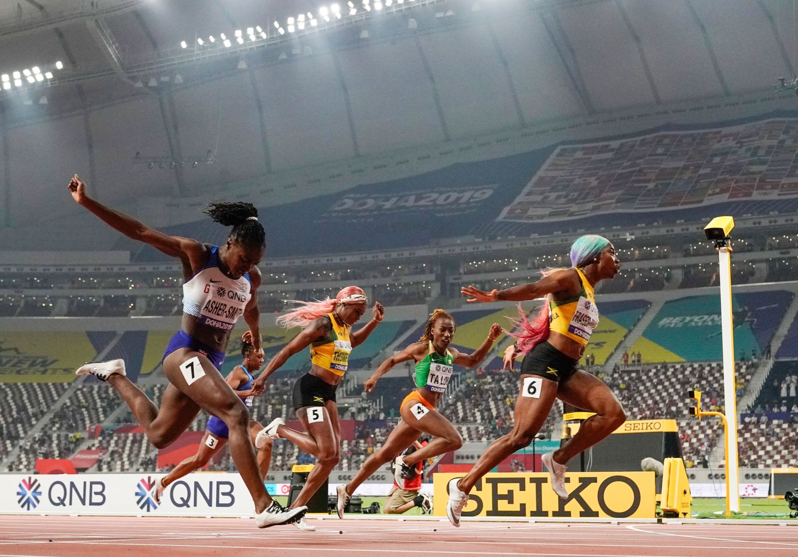 <strong>Shelly-Ann Fraser-Pryce (Jamaica):</strong> Fraser-Pryce, right, is looking to become the first woman to win the 100-meter dash at three different Olympics. The 5-foot-1 "Pocket Rocket" finished third in 2016 after winning gold in 2008 and 2012, but she rebounded <a href="https://www.cnn.com/2019/09/30/sport/doha-world-championships-shelly-ann-fraser-pryce-spt-intl/index.html" target="_blank">to win the event at the 2019 World Championships.</a> And in June, she clocked a time of 10.63 seconds, which is the second-fastest 100 time ever for a woman. If the 34-year-old wins gold in Tokyo, she would be the oldest person to win an individual Olympic sprint.