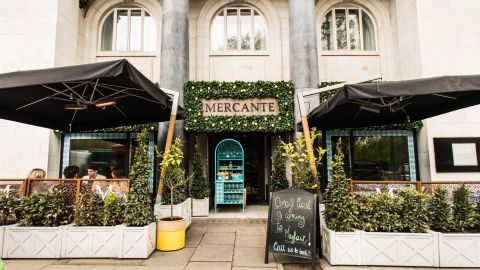Mercante sits on the streets of London. 