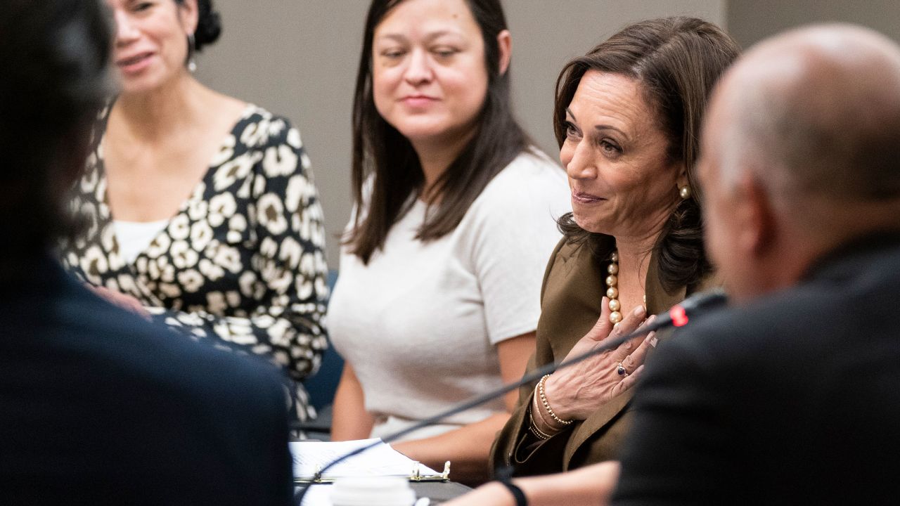 Vice President Kamala Harris meets with Democrats from the Texas state legislature at the American Federation of Teachers, Tuesday, July 13, 2021, in Washington. (AP Photo/Alex Brandon)