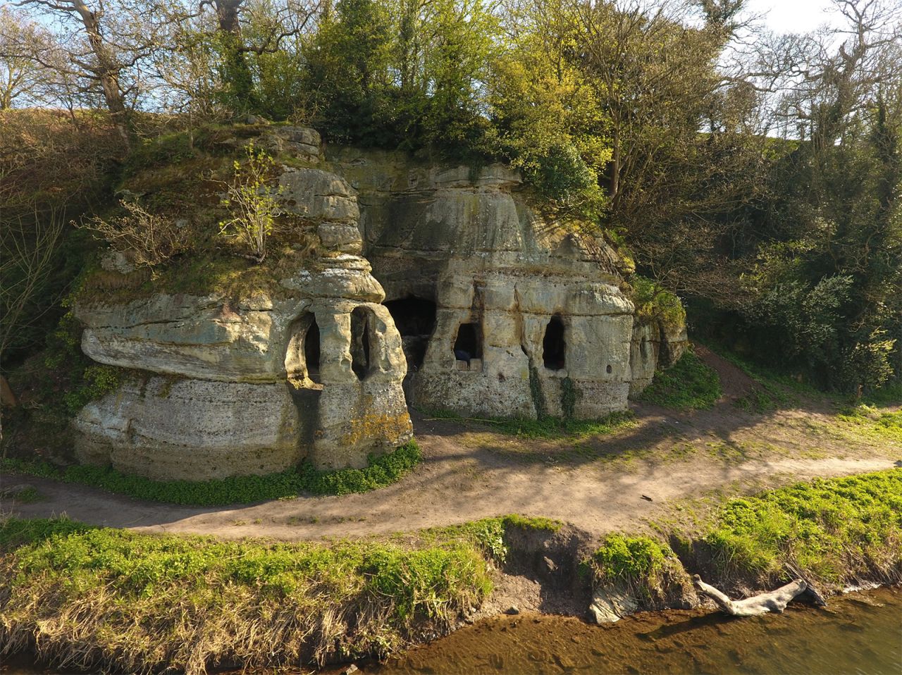 The cave was altered in the 18th century, with brickwork and window frames added.