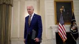 U.S. President Joe Biden departs after speaking about the nation's COVID-19 response and the vaccination program in the State Dining Room of the White House on June 18, 2021 in Washington, DC. 