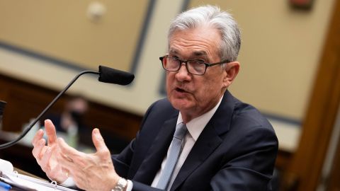 Federal Reserve Board Chairman Jerome Powell testifies at a House Coronavirus Subcommittee hearing on the Fed's response to the pandemic on Capitol Hill, June 22, 2021 in Washington.