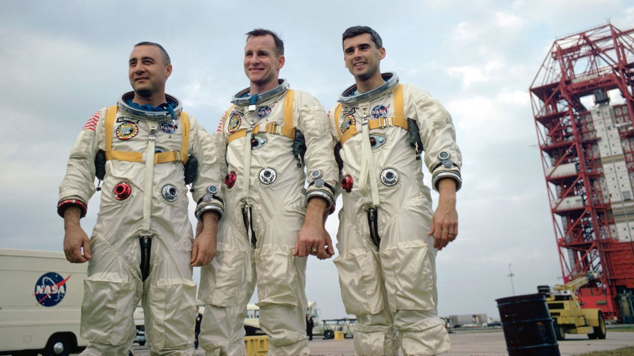 The crew of Apollo 1, pictured in January 1967. Left to right: astronauts Gus Grissom, Ed White and Roger Chaffee.
