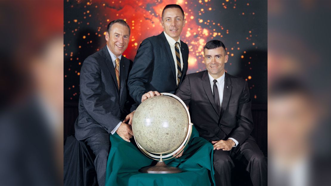 The crew of NASA's Apollo 13 mission, pictured in April 1970. Left to right: Jim Lovell, commander; John Swigert, command module pilot; and Fred Haise, lunar module pilot.