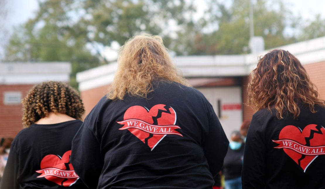 The only hospital in Randolph County, Georgia, shut its doors near the height of the pandemic. At a closing ceremony, nurses and staff wore matching shirts that said "We gave all" across a broken heart. 