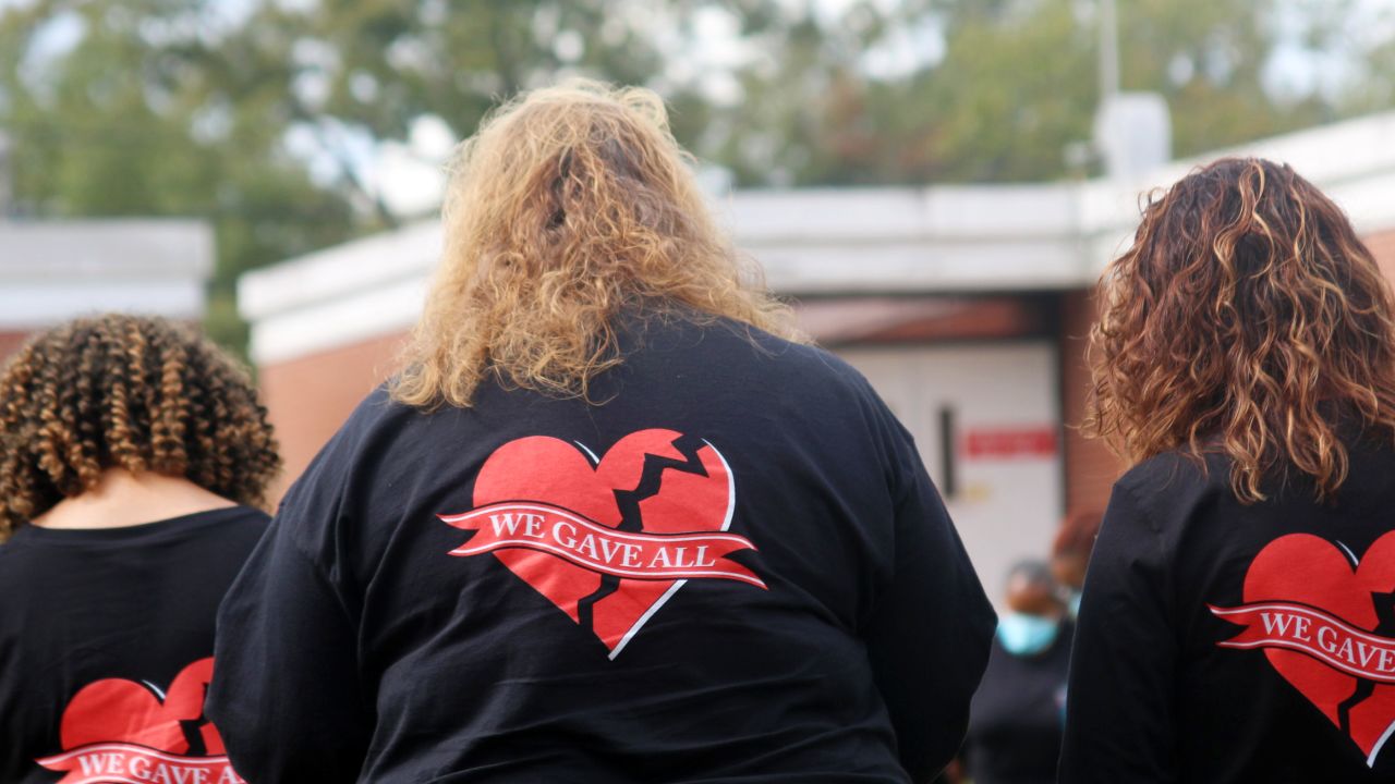 The only hospital in Randolph County, Georgia, shut its doors near the height of the pandemic. At a closing ceremony, nurses and staff wore matching shirts that said "We gave all" across a broken heart. 