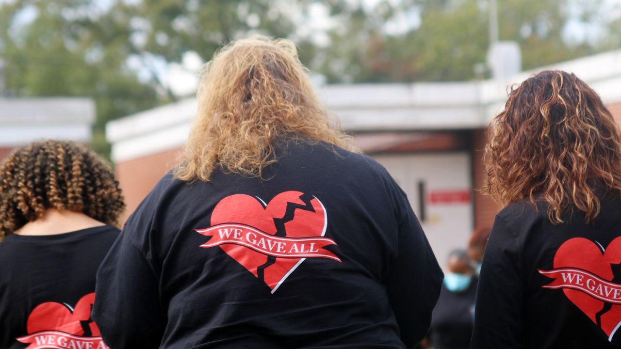 The only hospital in Randolph County, Georgia, shut its doors near the height of the pandemic. At a closing ceremony, nurses and staff wore matching shirts that said "We gave all" across a broken heart.