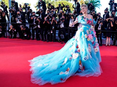 Sharon Stone wore a Dolce & Gabbana frock adorned with appliqué flowers.