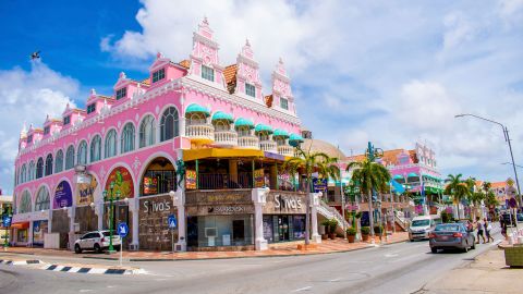 Aruba is known for its white-sand beaches and colorful buildings in the capital city of Oranjestad.
