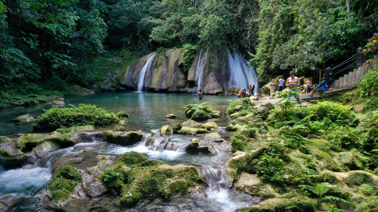Reach Falls, near the city of Port Antonio, is a popular destination in Jamaica. 