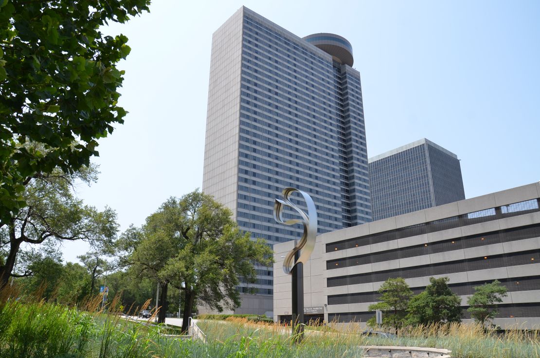 The Skywalk Memorial stands near the former Hyatt Regency building, which is now a Sheraton hotel.