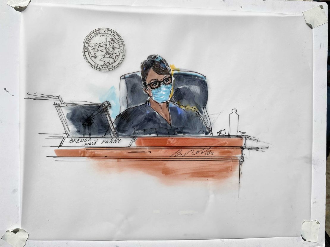 A sketch of Judge Brenda Penny, who is overseeing Britney Spears' conservatorship hearing.