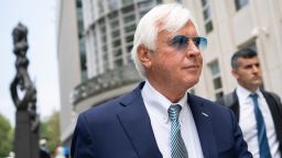 Horse trainer Bob Baffert leaves federal court, Monday, July 12, 2021, in the Brooklyn borough of New York. A New York federal judge seems sympathetic to Baffert's claims that his May suspension by the New York Racing Association was unconstitutional after Kentucky Derby winner Medina Spirit failed a postrace drug test. (AP Photo/John Minchillo)