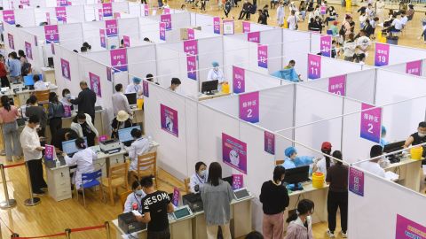 Citizens receive the vaccine against Covid-19 at a Fuyang Normal University on May 13 in Fuyang, Anhui Province.