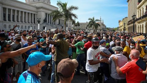 People take part in an anti-government demonstration in Havana on July 11.
