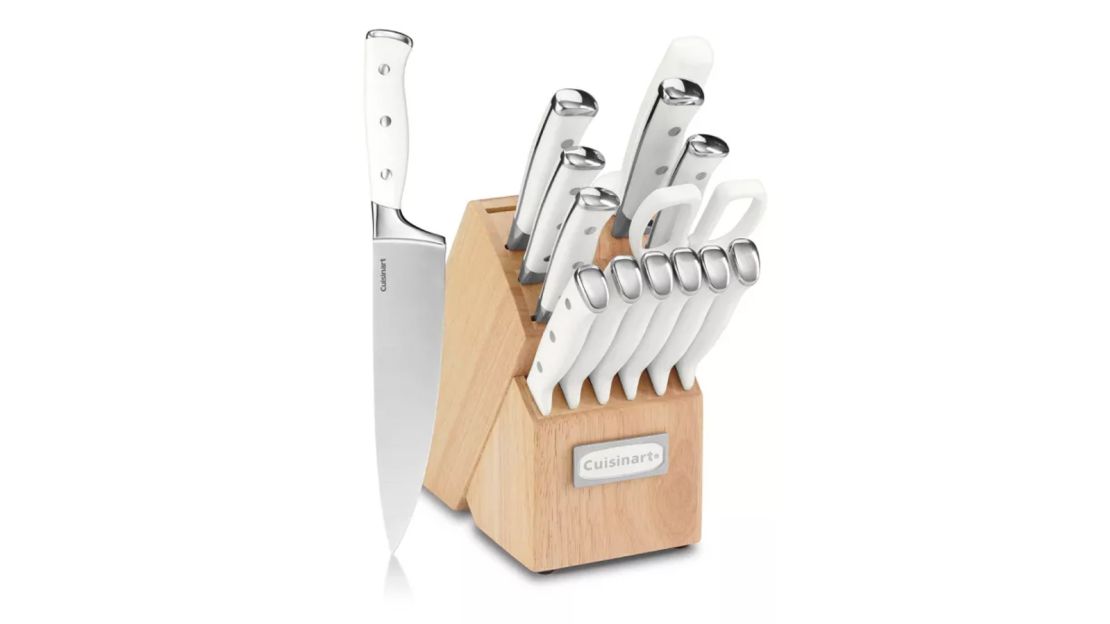 Cuisinart Classic Stainless Steel White Triple Rivet Cutlery Block Set