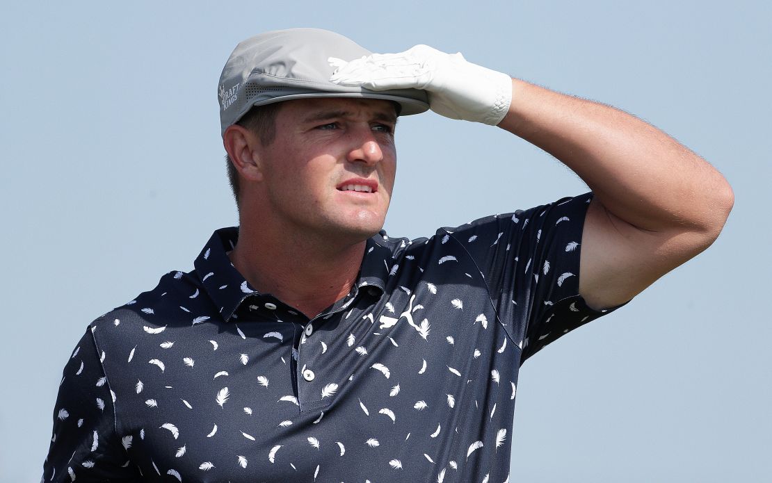 DeChambeau lines up a shot during day one of The Open.