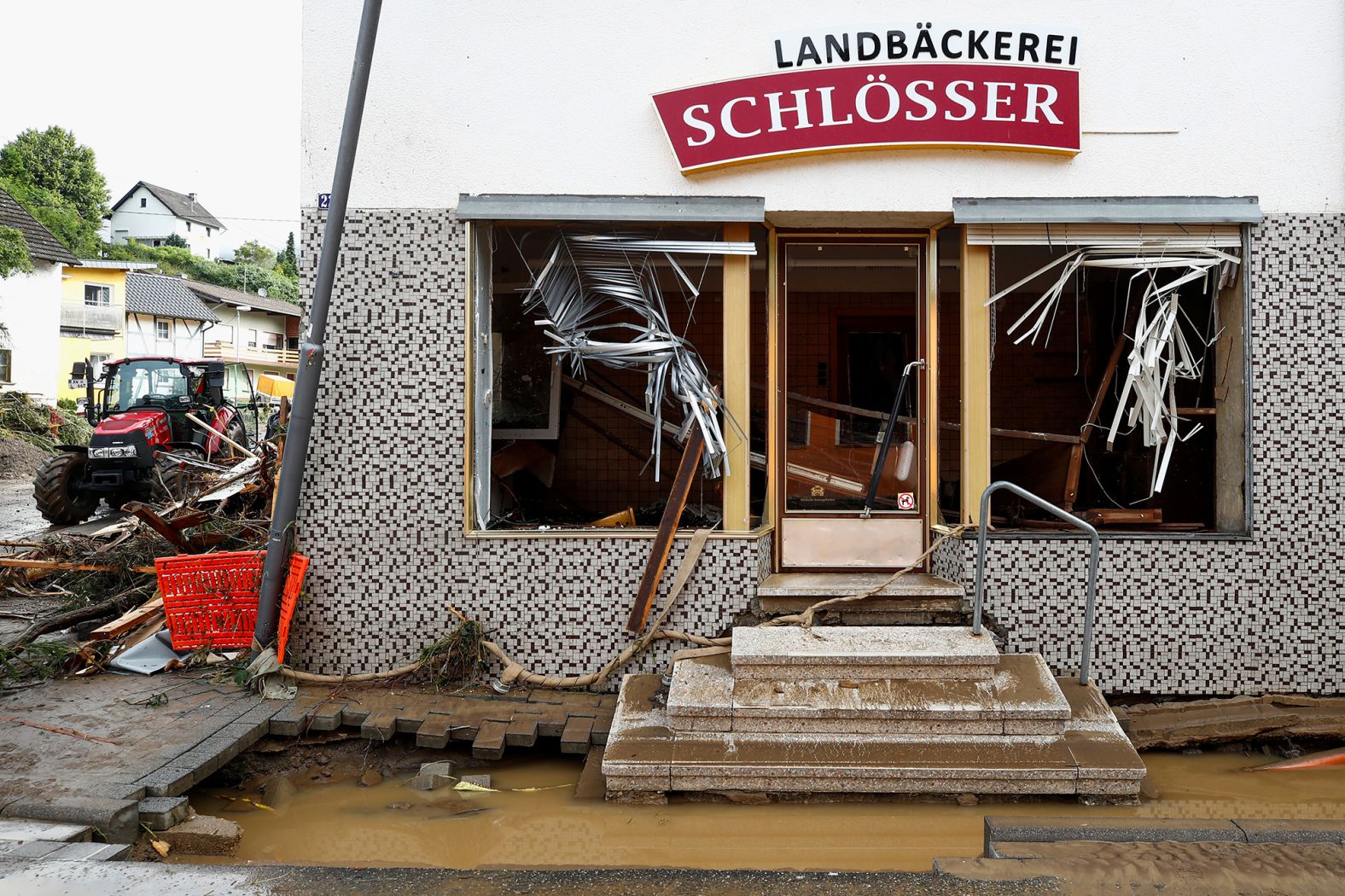 A destroyed building is seen in a flood-affected area of Schuld, Germany.