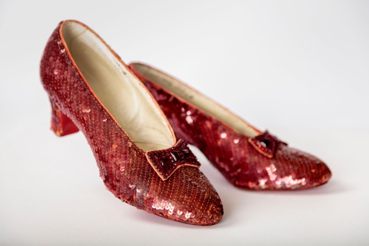 A screen-used pair of the ruby slippers from "The Wizard of Oz."