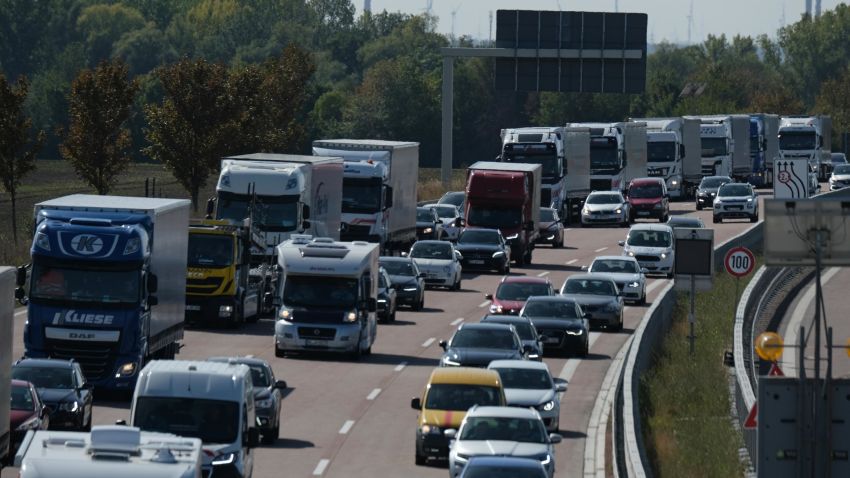 NEMPITZ, GERMANY - SEPTEMBER 20: Cars and trucks drive on the A9 highway on September 20, 2019 near Nempitz, Germany. Earlier today the German government's "climate protection" cabinet commission announced a policy package of measures to bring down CO2 emissions that includes tax increases on vehicles with high fuel consumption. While Germany has made strong progress in expanding its renewable energy production over the last few decades, the government has come under criticism more recently for failing to do more to bring down greenhouse gas emissions.   (Photo by Sean Gallup/Getty Images)