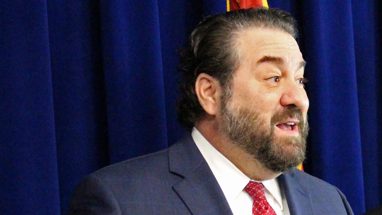 Arizona Attorney General Mark Brnovich speaks at a news conference in Phoenix in January 2020. Brnovich is running for the US Senate. 