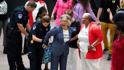 Rep. Joyce Beatty, D-Ohio, chair of the Congressional Black Caucus, and other activists lead a peaceful demonstration to advocate for voting rights, in the Hart Senate Office Bldg., on Capitol Hill in Washington, Thursday, July 15, 2021. The protesters were arrested by U.S. Capitol Police for demonstrating inside the building.