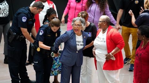 Rep. Joyce Beatty, D-Ohio, chair of the Congressional Black Caucus, and other activists were arrested Thursday during a demonstration in the Hart Senate Office Building on Capitol Hill.