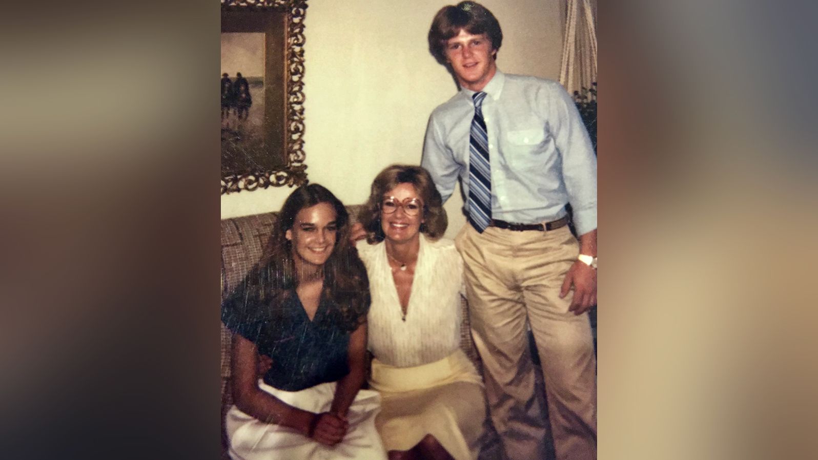 Brent Wright's sister Shelly and mother Karen pose for a photo after his high school graduation in 1981.