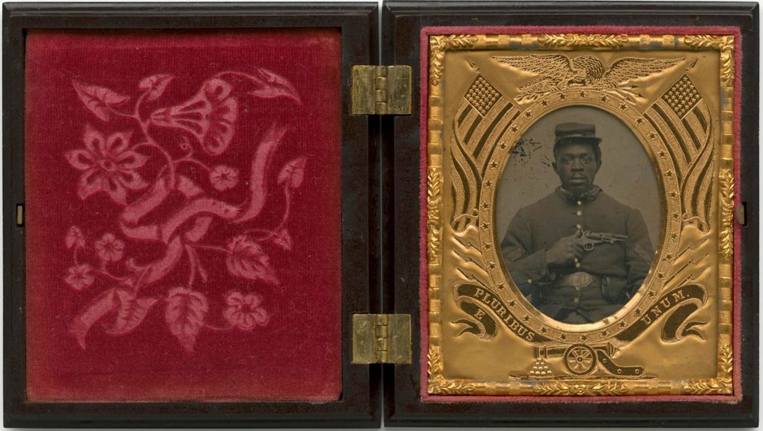 A tintype of a Black Civil War soldier. Scroll through to see more images from "The Black Civil War Soldier: A History of Conflict and Citizenship." 