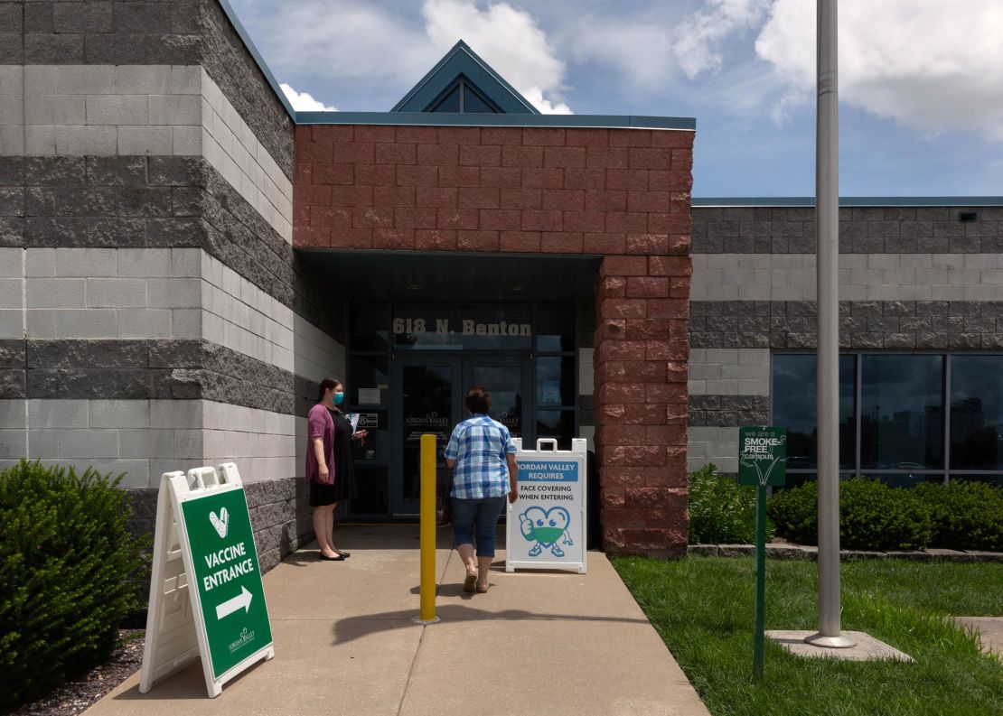 A patient arrives at the Jordan Valley Community Health Center in Springfield, Missouri, on July 12, 2021