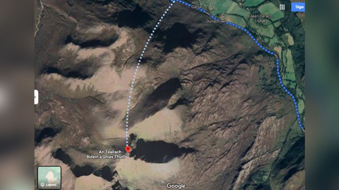 A "dangerous" route indicated for An Teallach, as described by Mountaineering Scotland.