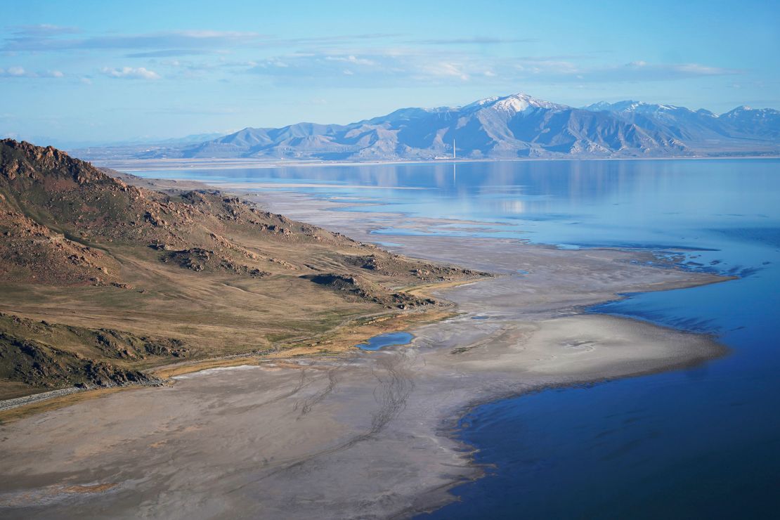 The Great Salt Lake recedes in May from Antelope Island near Salt Lake City.