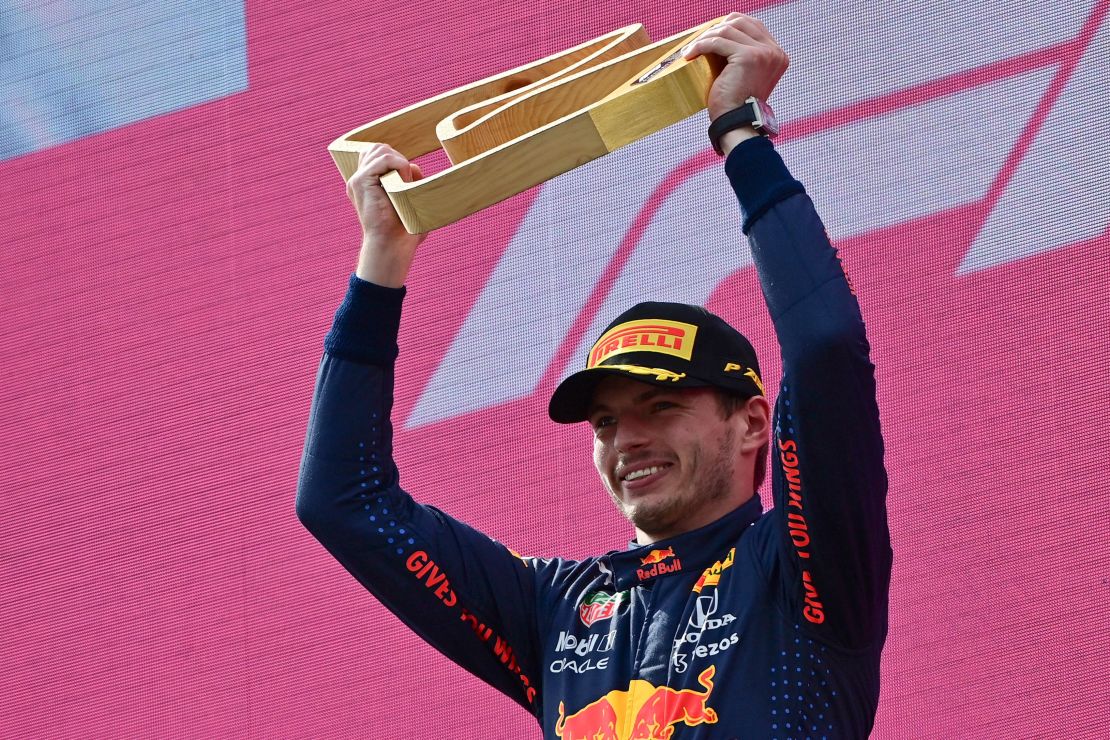 Max Verstappen celebrates his win at the Austrian Grand Prix.