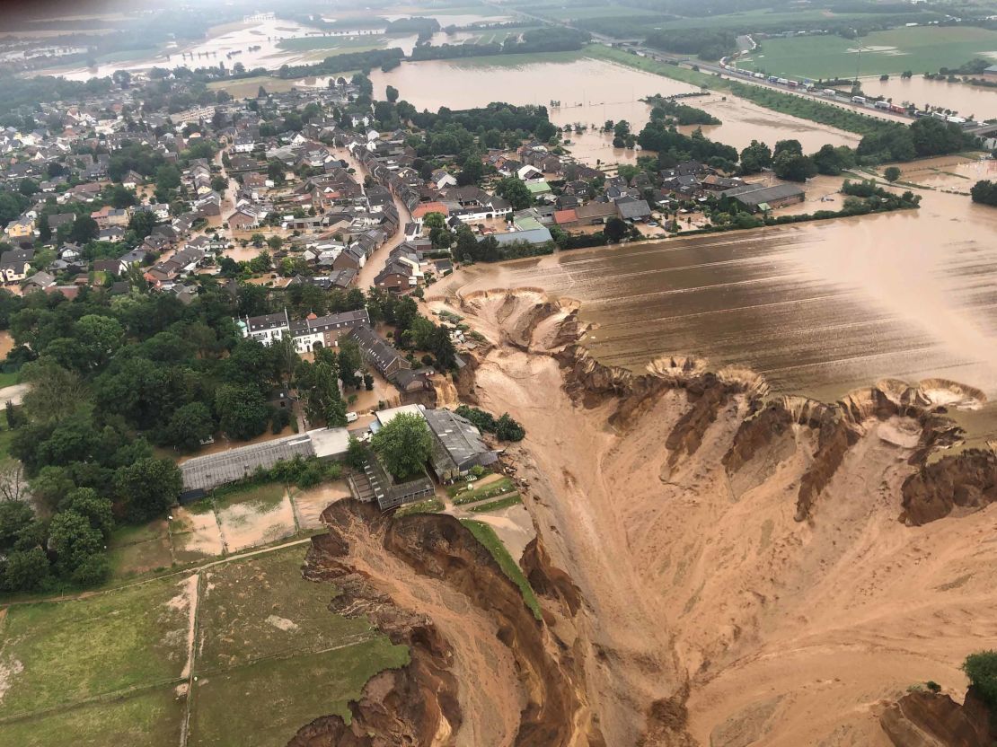 An aerial view of the flooding in Erftstadt, in Germany's North Rhine-Westphalia state on Friday.