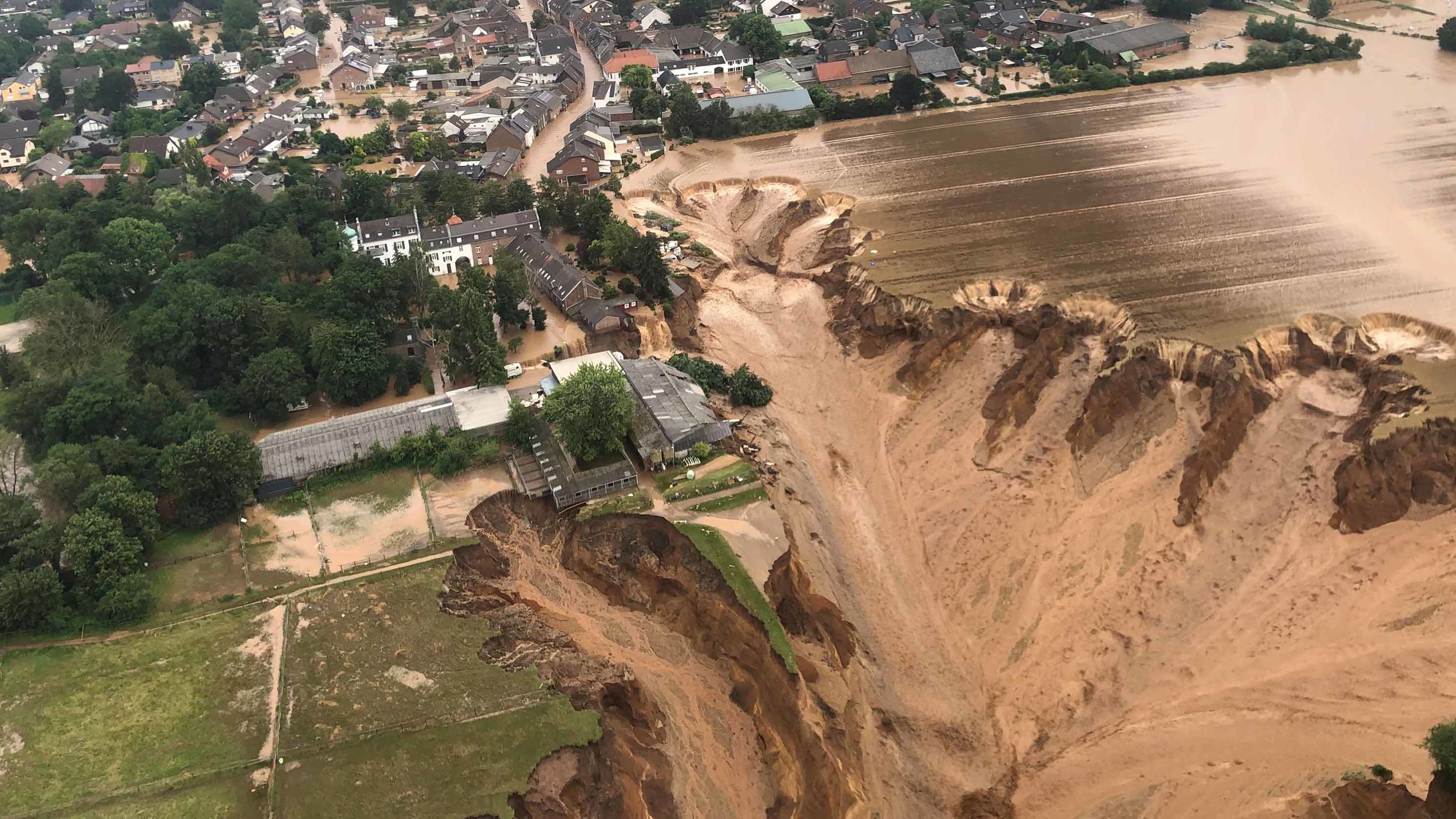 This aerial photo shows flooding in Erftstadt, Germany, on Friday.