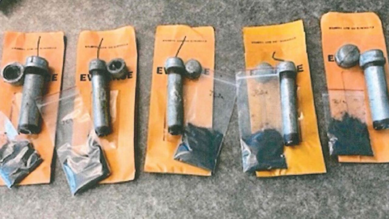 Improvised explosive devices seized by the Department of Justice from defendant Ian Benjamin Rogers.