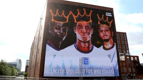 A mural in support of Marcus Rashford, Jadon Sancho and Bukayo Saka was unveiled in Manchester in July after the Euro 2020 final.