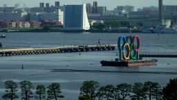 The Olympic Rings float on a barge at Odaiba Marine Park as Tokyo prepares for the 2020 Summer Olympics. The games could be some of the warmest in decades. 