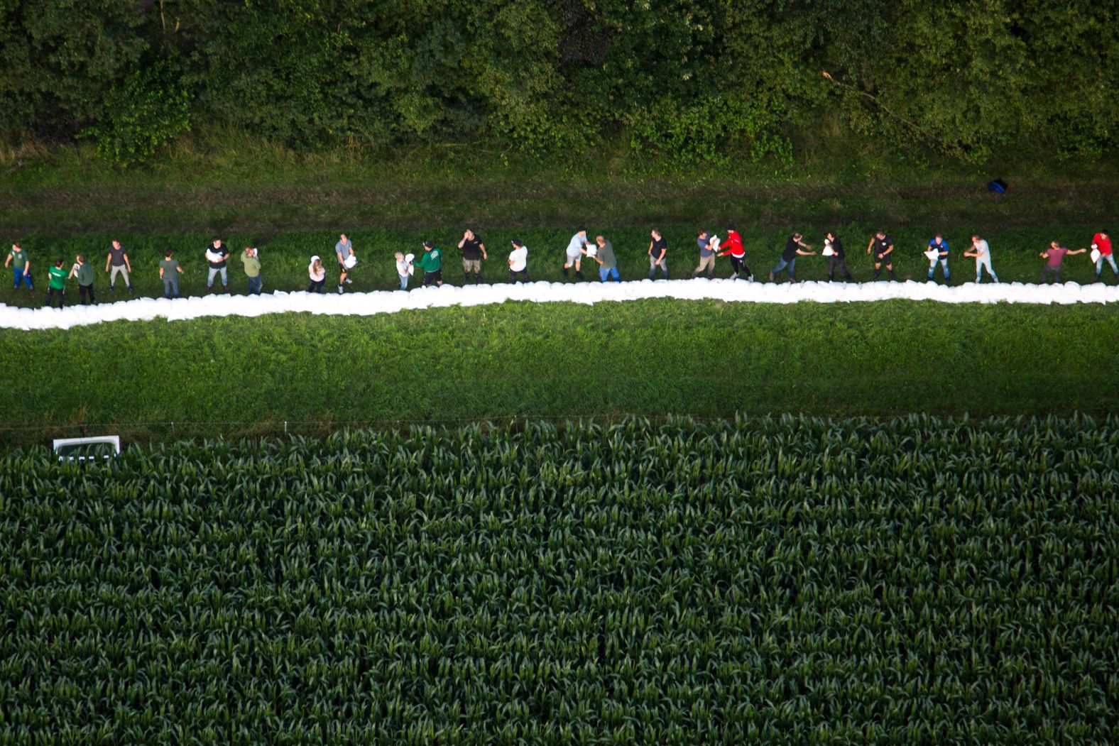 People lay sandbags in Roermond, Netherlands, on Friday.