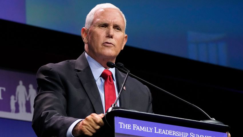 Former Vice President Mike Pence speaks during the Family Leadership Summit, Friday, July 16, 2021, in Des Moines, Iowa. (AP Photo/Charlie Neibergall)