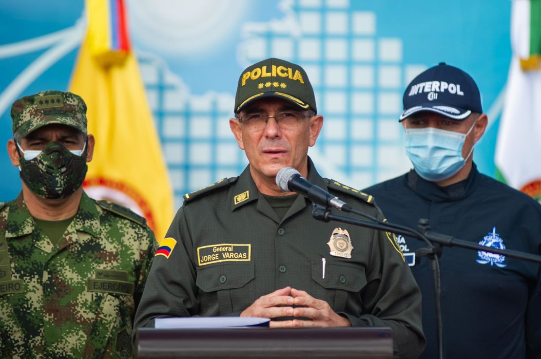 Colombia's Police Gen. Jorge Luis Vargas speaks during a news conference in Bogota, Colombia on July 12, 2021.