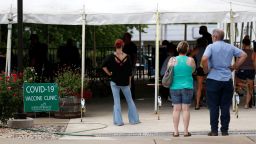 People line up for a COVID-19 vaccine clinic at Mother's Brewing Company in Springfield, Mo. on Tuesday, June 22, 2021.