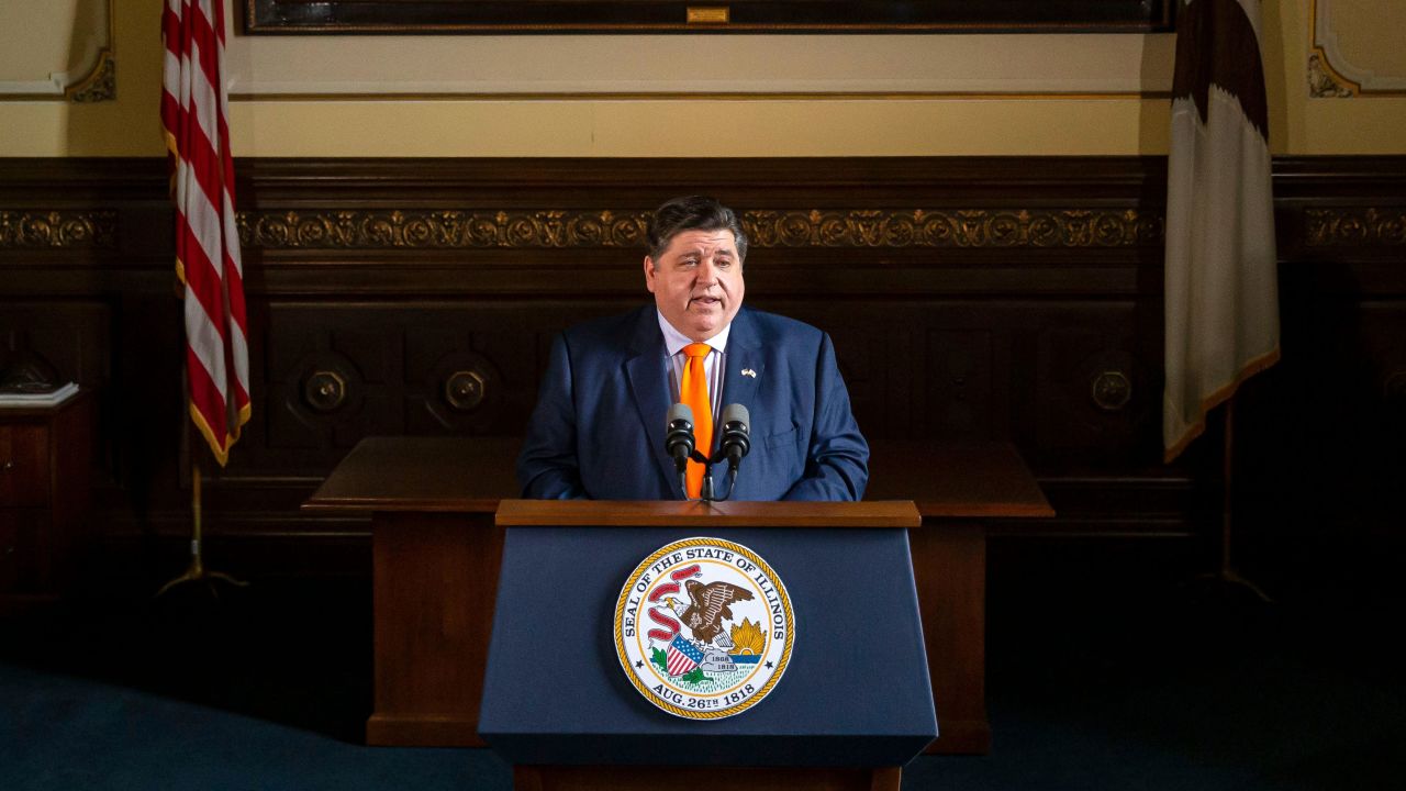 Illinois Gov. JB Pritzker speaks during a news conference in Springfield, Illinois, on June 1, 2021.